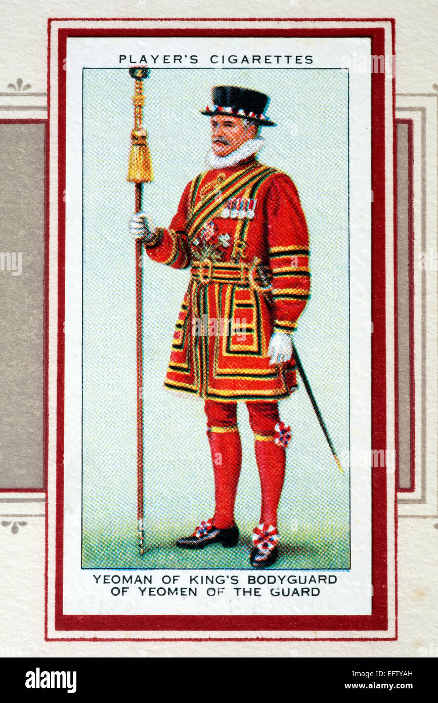 Player`s cigarette card - Yeoman of King`s Bodyguard of Yeoman of the Guard. Stock Photo